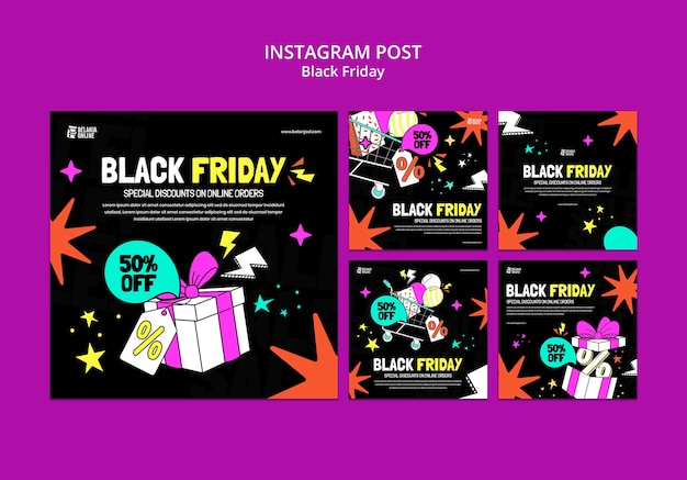 Publicaciones de instagram de venta de viernes negro de diseño plano