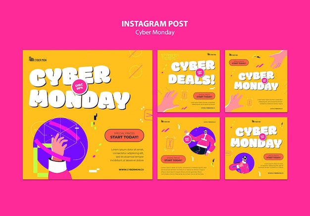 PSD gratuito publicaciones de instagram de ventas de cyber monday