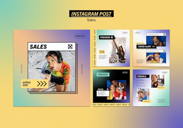 PSD gratuito publicaciones de instagram de ventas degradadas