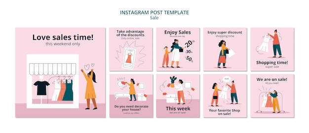 Publicaciones de instagram de ventas de diseño plano