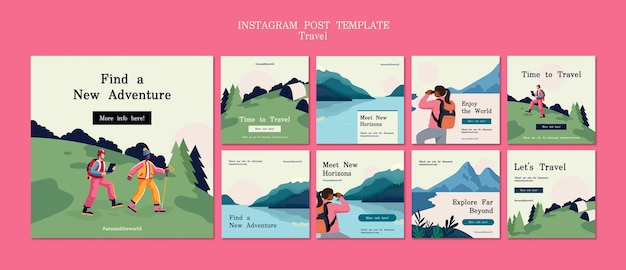 Publicaciones de instagram de viaje de diseño plano