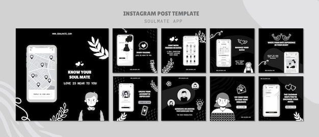 Publicaciones en redes sociales de la aplicación soulmate