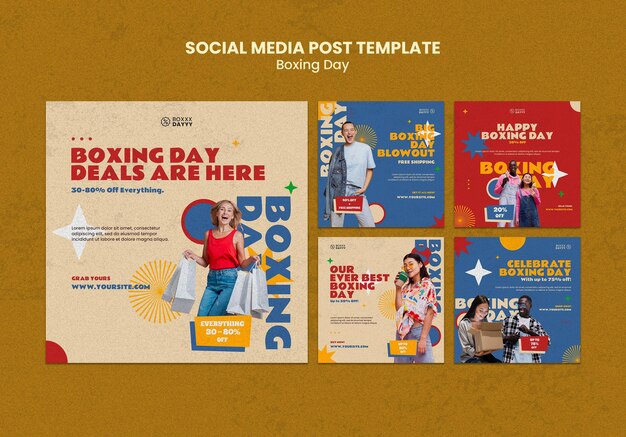 Publicaciones en las redes sociales del Boxing Day en colores retro