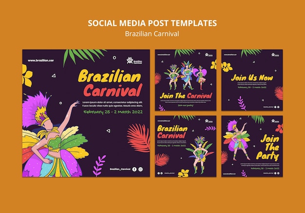 PSD gratuito publicaciones en redes sociales del carnaval brasileño