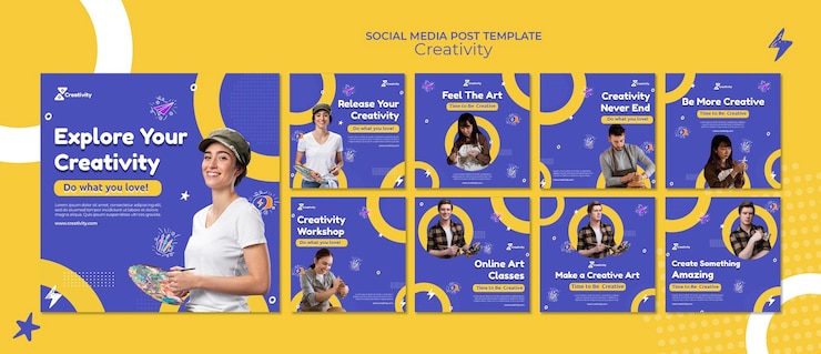 PSD gratuito publicaciones en redes sociales de clases de arte en línea