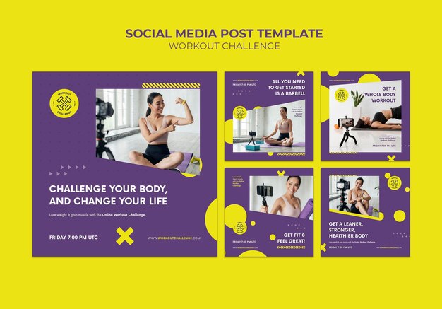 Publicaciones de redes sociales de desafío de entrenamiento