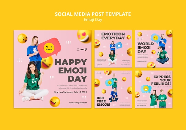 PSD gratuito publicaciones en redes sociales del día emoji