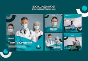 PSD gratuito publicaciones en las redes sociales del día internacional de la enfermera.