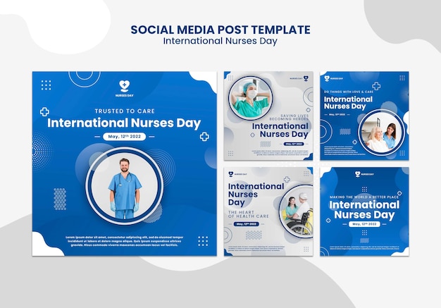 PSD gratuito publicaciones en las redes sociales del día internacional de la enfermera.