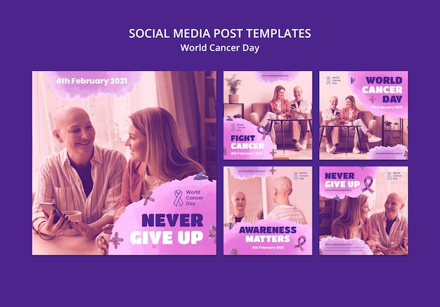 PSD gratuito publicaciones en las redes sociales del día mundial contra el cáncer con cinta