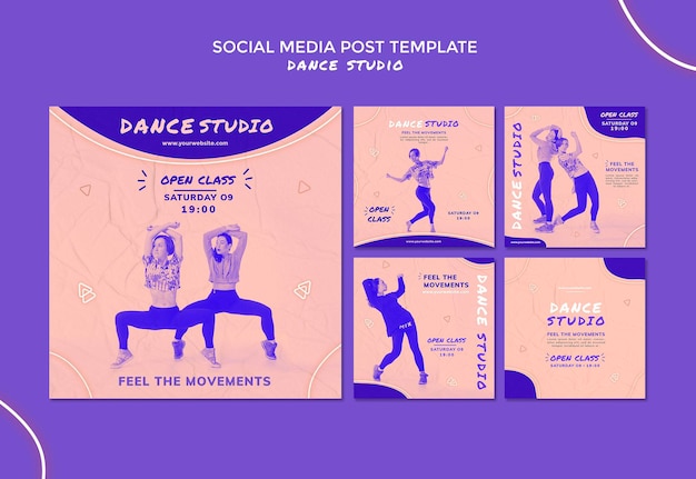 Publicaciones en redes sociales del estudio de baile