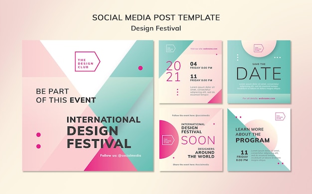 PSD gratuito publicaciones en redes sociales de festivales de diseño