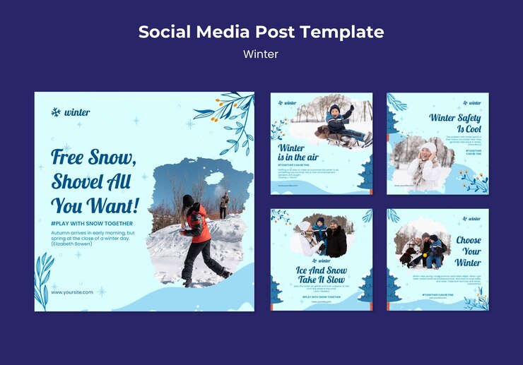 PSD gratuito publicaciones de redes sociales de invierno con detalles en azul