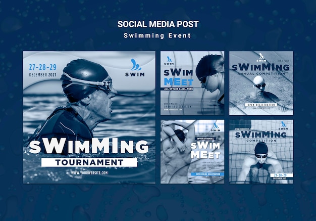 PSD gratuito publicaciones de redes sociales de natación