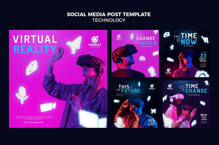 PSD gratuito publicaciones de redes sociales de realidad virtual futurista