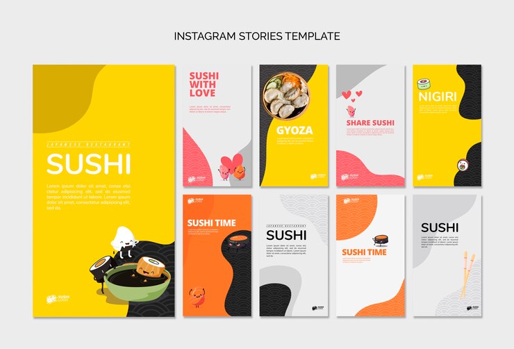 PSD gratuito publicaciones de redes sociales de restaurante asiático de sushi