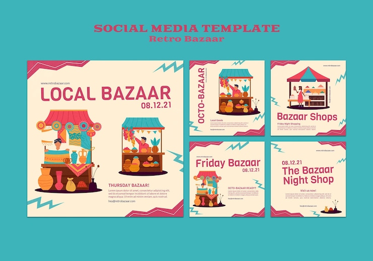 PSD gratuito publicaciones de redes sociales retro bazaar