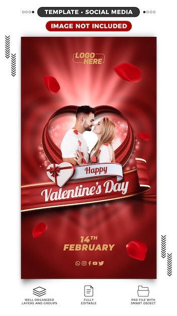 PSD gratuito publicar historias en las redes sociales feliz amoroso día de san valentín