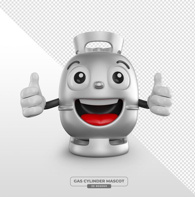 Pulgares hacia arriba cilindro de gas personaje de dibujos animados renderizado en 3D