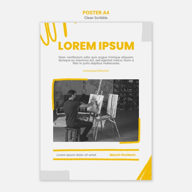 Pulisci il poster scarabocchio a4 con foto