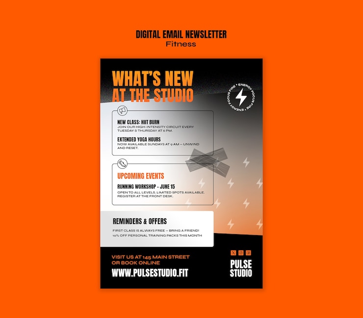 PSD gratuito pulse studio fitness newsletter template