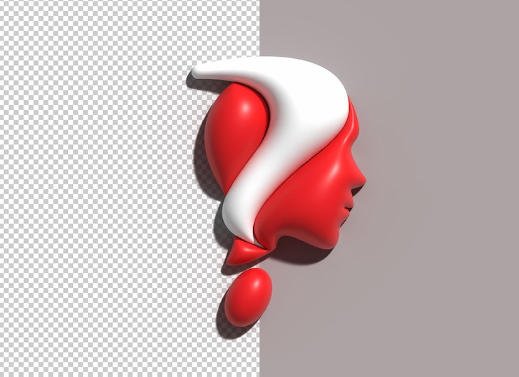 PSD gratuito punto interrogativo con disegno dell'illustrazione 3d del logo del volto umano