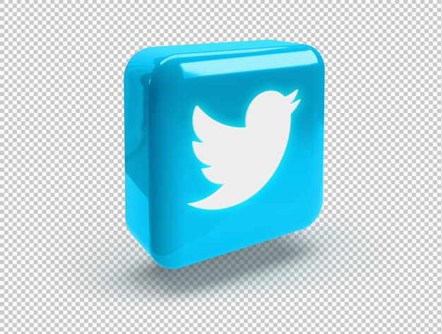 Quadrato 3D arrotondato con logo Twitter lucido