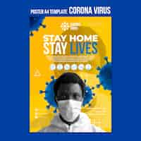 PSD gratuito quédate en casa plantilla de póster de coronavirus