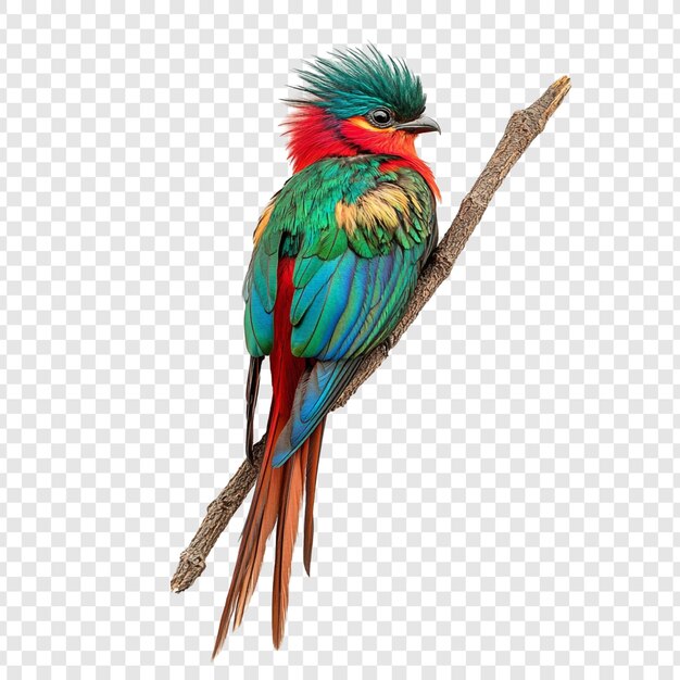 El quetzal vibrante y resplandeciente se alza en una rama