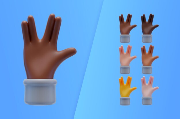 Raccolta 3D con le mani che fanno saluto alieno
