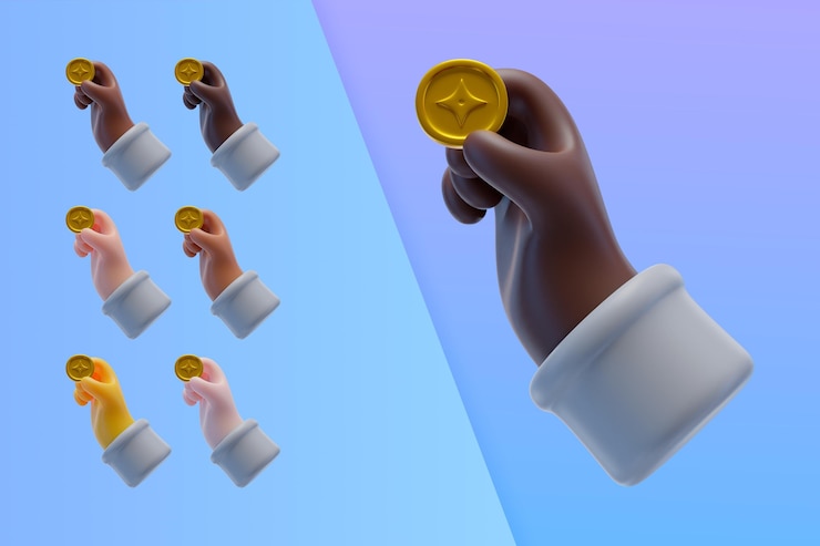 PSD gratuito raccolta 3d con le mani che tengono la moneta di criptovaluta