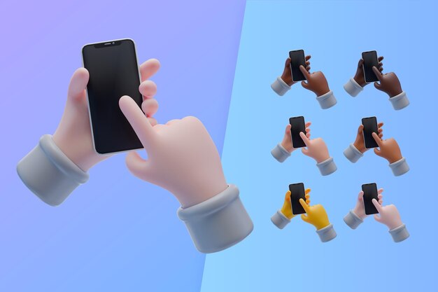 Raccolta 3d con le mani che tengono smartphone