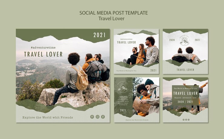 PSD gratuito raccolta di messaggi instagram per viaggiare all'aperto