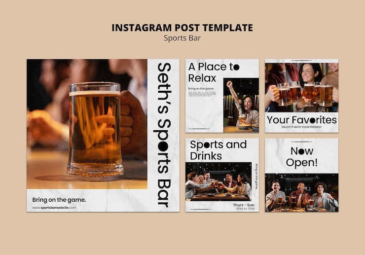 PSD gratuito raccolta di post di instagram di sport bar