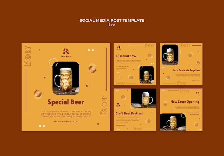 PSD gratuito raccolta di post di instagram per birra fresca