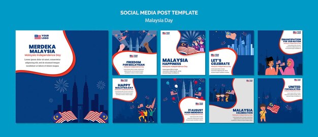 Raccolta di post di Instagram per la celebrazione dell'anniversario del giorno della malesia