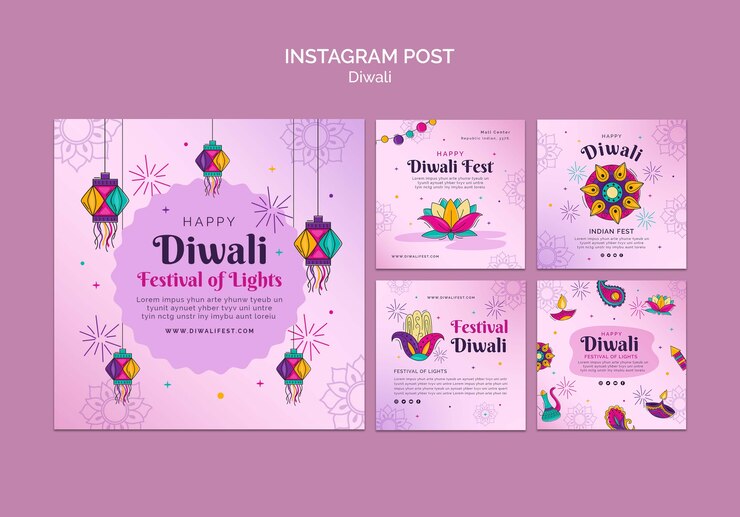 PSD gratuito raccolta di post di instagram per la celebrazione di diwali