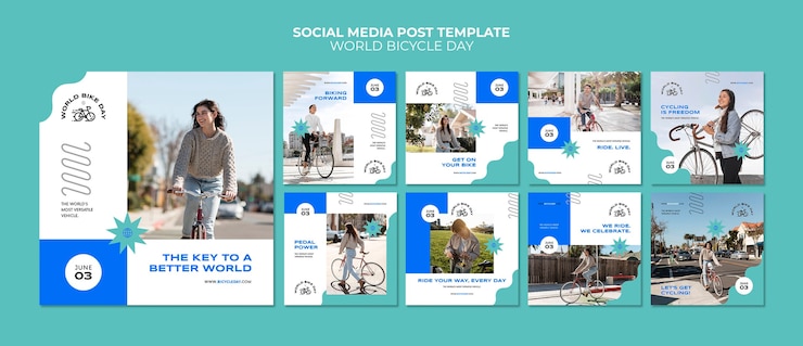 PSD gratuito raccolta di post instagram della giornata mondiale della bicicletta