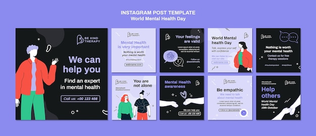 Raccolta di post instagram della giornata mondiale della salute mentale
