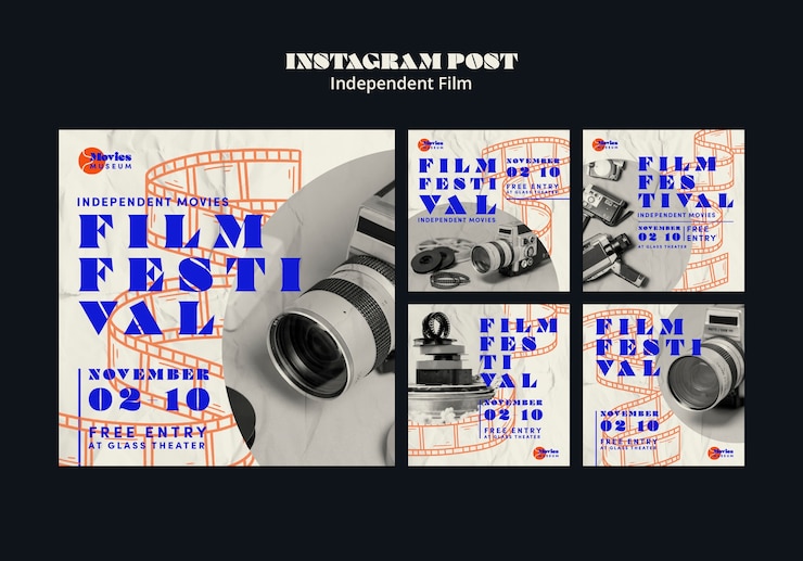 PSD gratuito raccolta di post instagram di festival cinematografici indipendenti