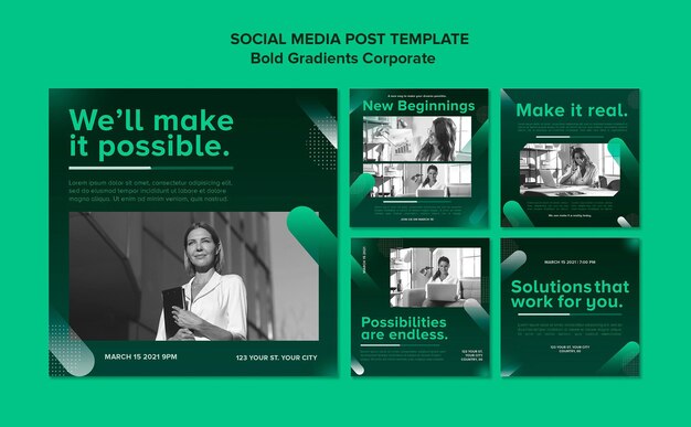 Raccolta di post instagram gradiente per carriera aziendale