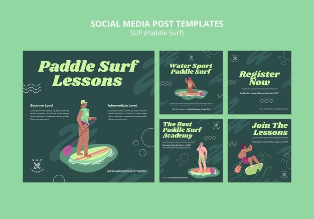 Raccolta di post su instagram di lezioni di paddleboarding