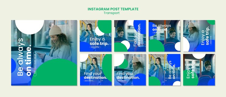 PSD gratuito raccolta di post su instagram per i trasporti pubblici
