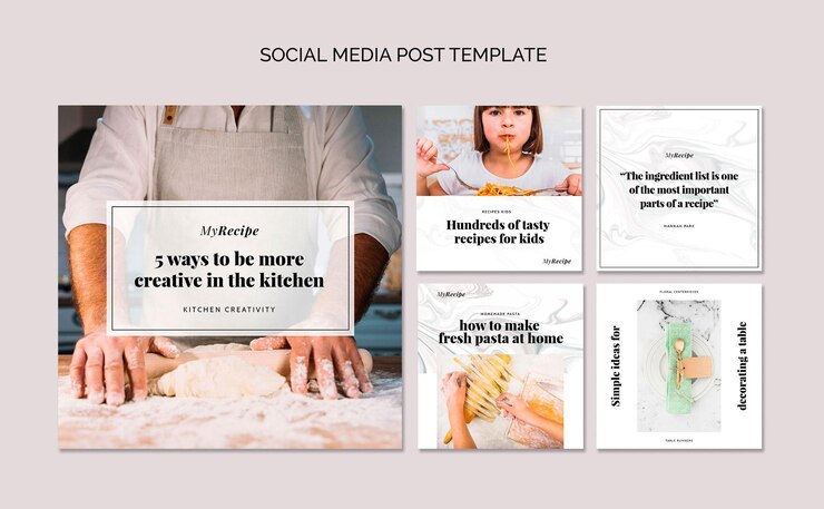 PSD gratuito raccolta di post su instagram per imparare a cucinare