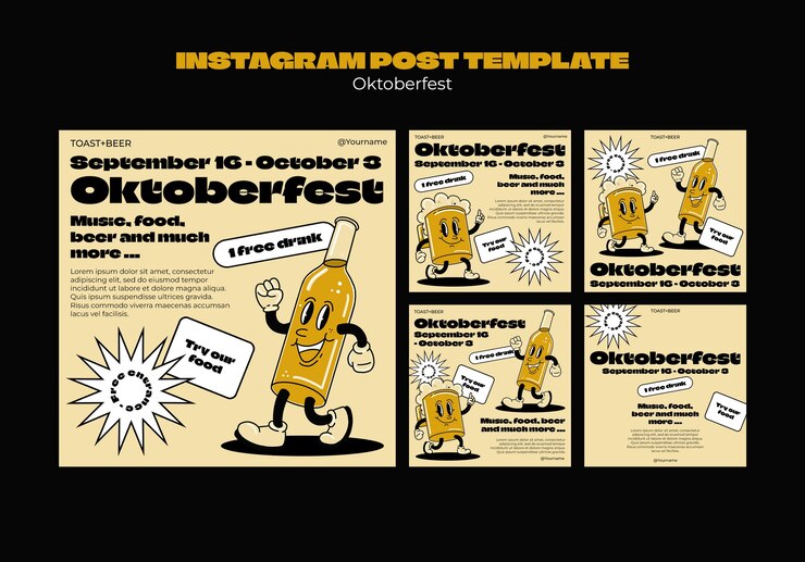 PSD gratuito raccolta di post su instagram per la celebrazione del festival della birra dell'oktoberfest