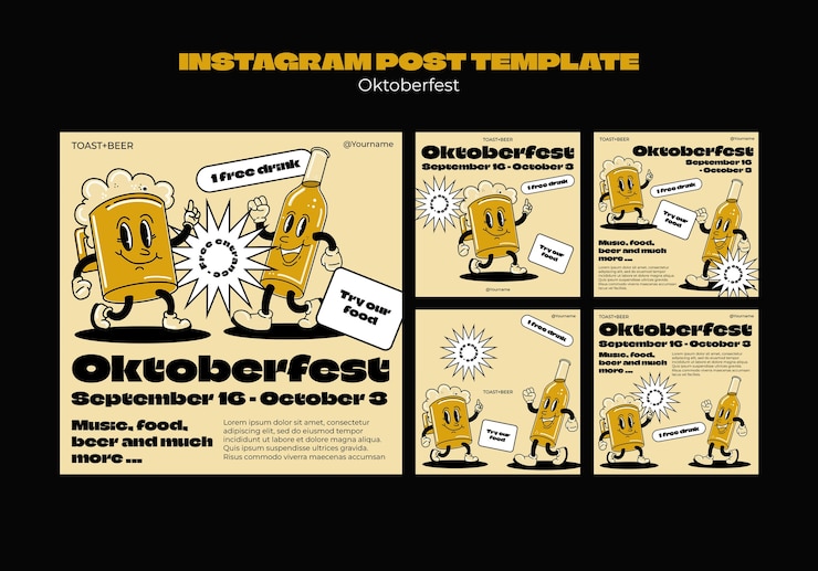 PSD gratuito raccolta di post su instagram per la celebrazione del festival della birra dell'oktoberfest