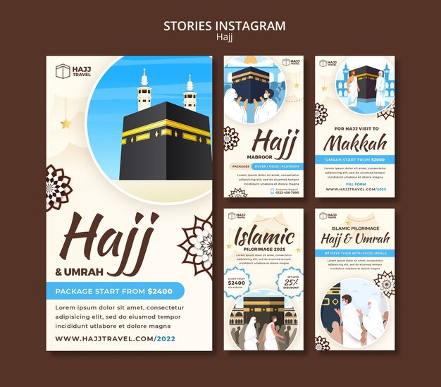 Raccolta di storie di Hajj instagram con la mecca e le persone che pregano