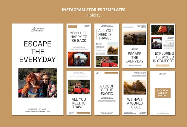 Raccolta di storie di Instagram per avventure e viaggi all'aria aperta