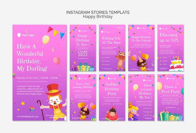 Raccolta di storie di instagram per feste di compleanno