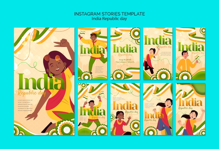 PSD gratuito raccolta di storie di instagram per la celebrazione della festa della repubblica dell'india